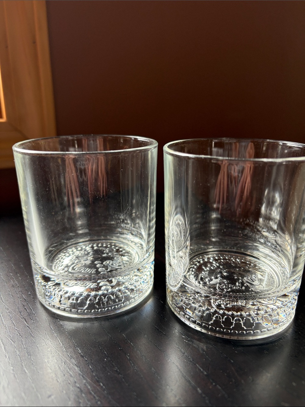 Crown Royal Pressed Glass 8 oz. Lowball Pair of Retro Glasses Made in Italy
